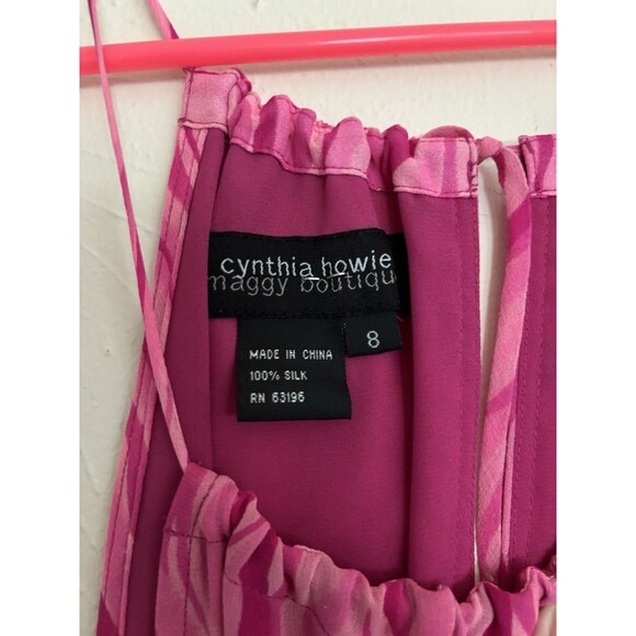 Cynthia Howie Women 8 Silk Pink Maxi Dress Spaghetti Strap Y2K Retro Barbie - Picture 5 of 6